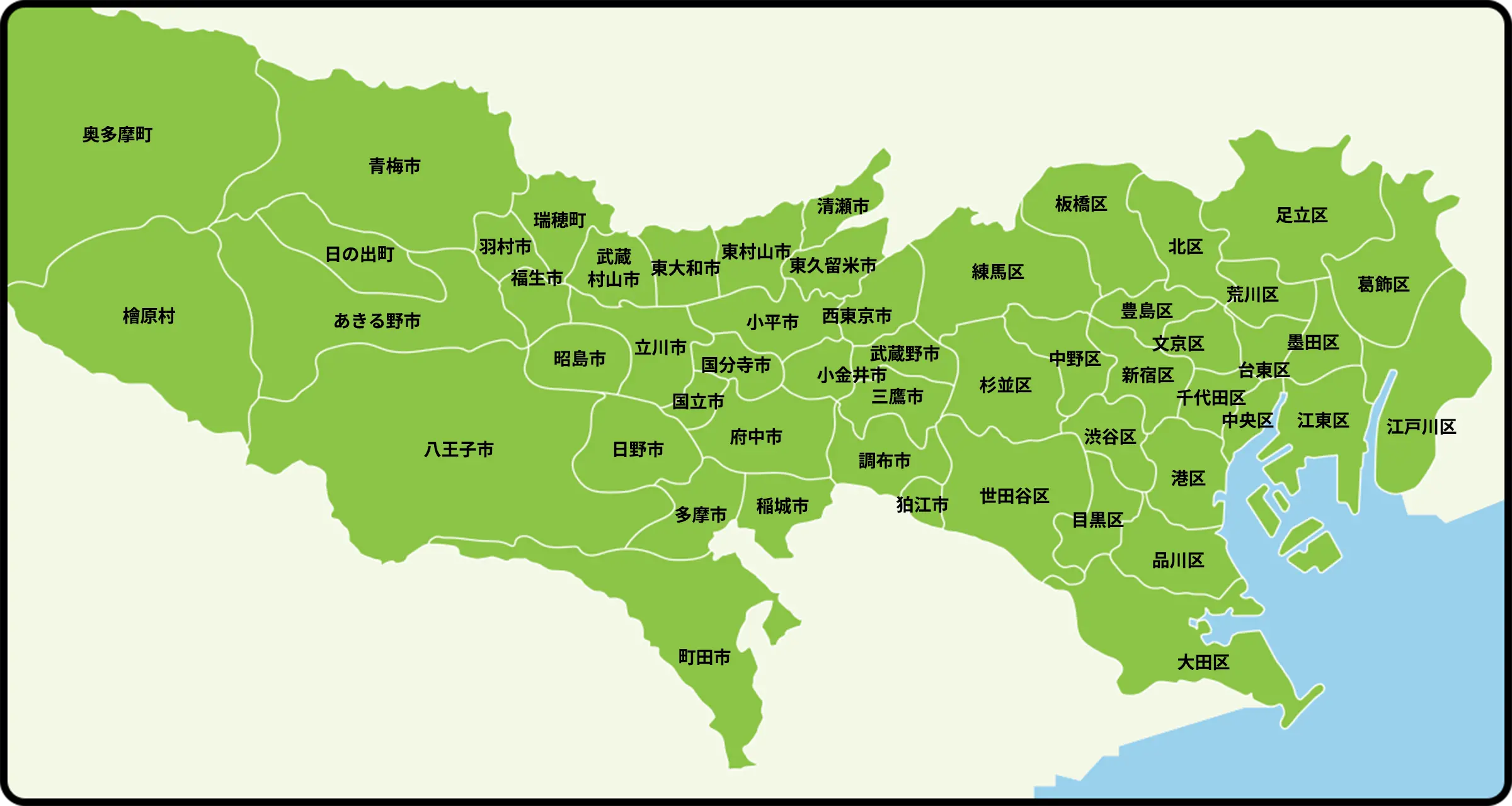 都立工科高校の位置を示す地図。各高校はピンでマークされています。